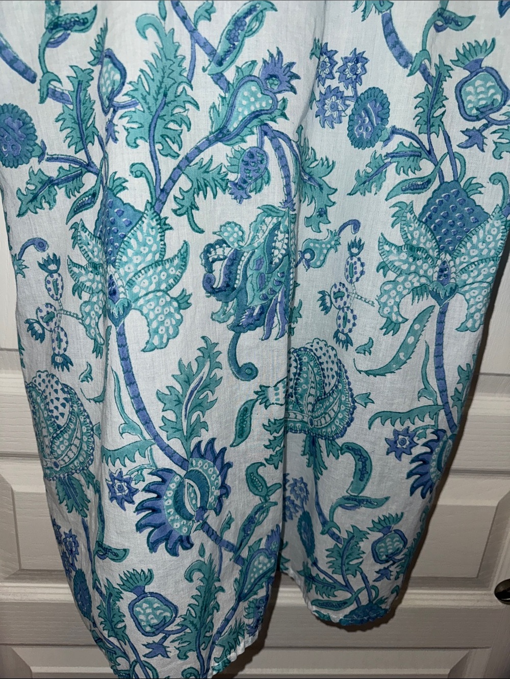 Roller Rabbit Teal & White Floral Long-Sleeve Tunic Dress. Amanda Kurta. - Picture 5 of 6